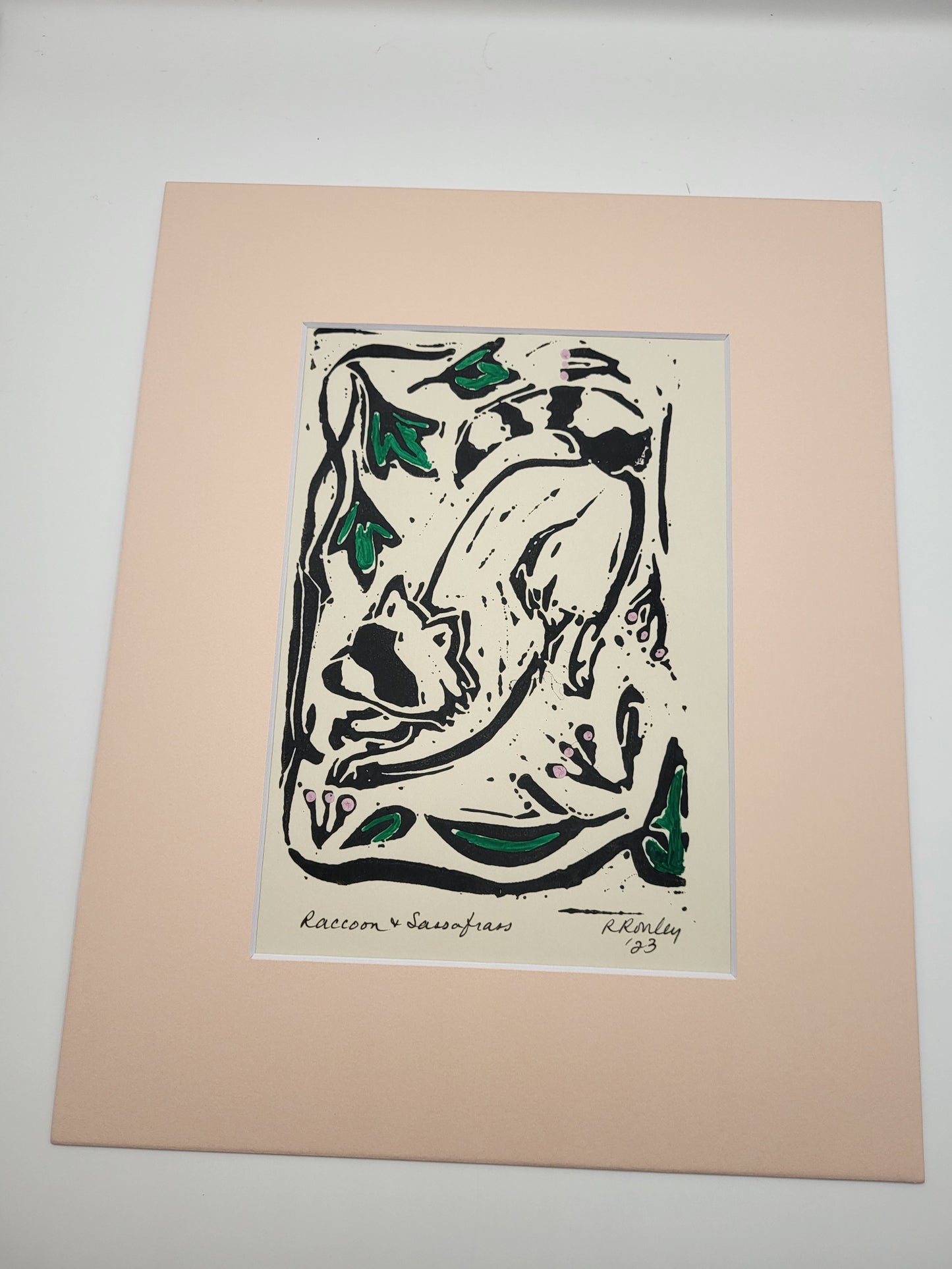 Raccoon in Sassafras Tree - Original Art