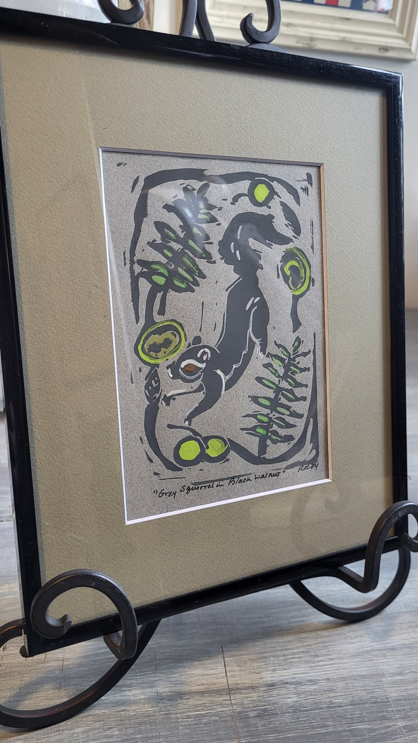 Grey Squirrel in Black Walnut-8x10-Original Art