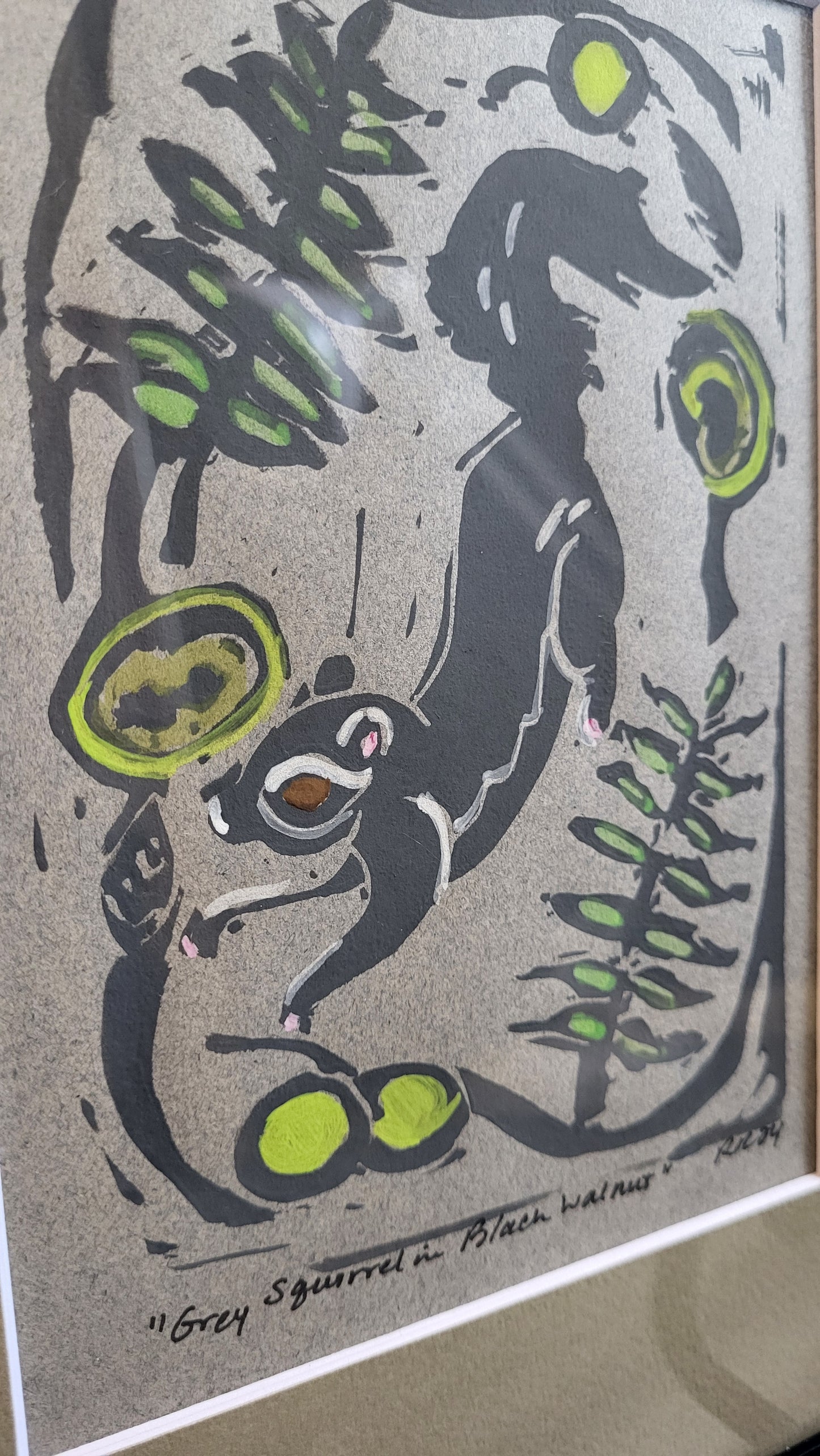 Grey Squirrel in Black Walnut-8x10-Original Art