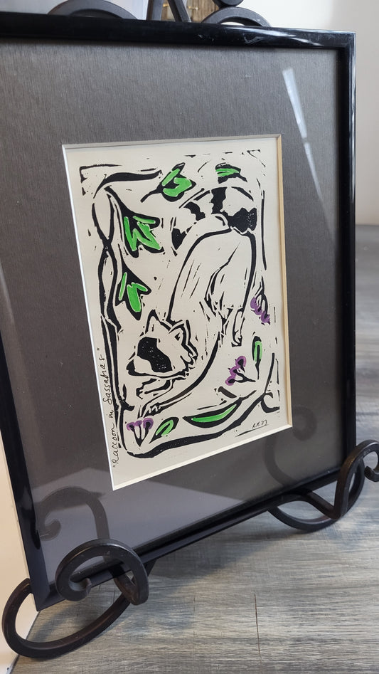 Raccoon in Sassafras-8x10-Original Art